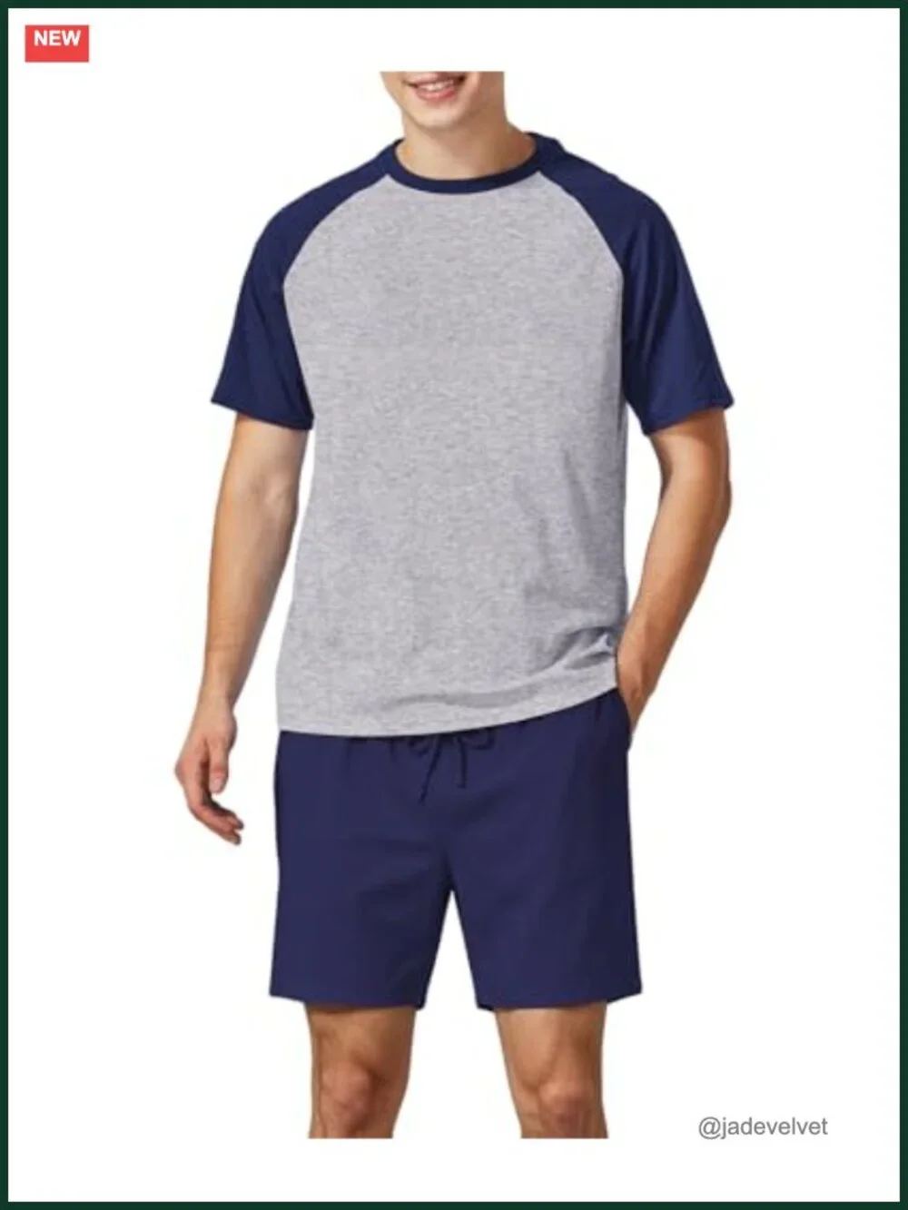 Men's Cotton Blend Pajama Set Short Sleeve with Pockets